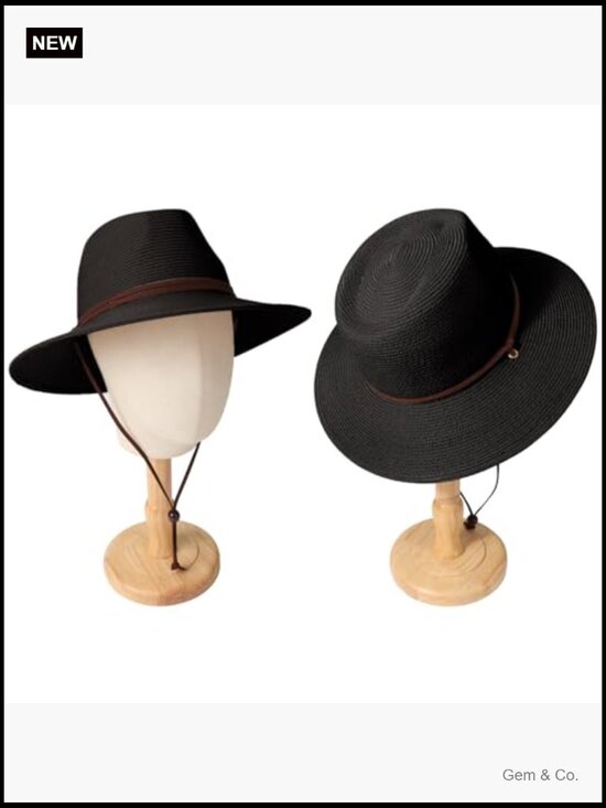 Wide Brim Straw Sun Hat with Chin Strap UPF 50+